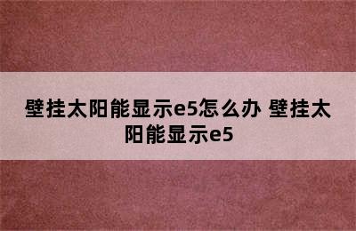 壁挂太阳能显示e5怎么办 壁挂太阳能显示e5